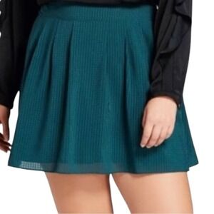 A New Day Green Gingham Pleated Smocked Waist Mini Skirt Women Size XXS